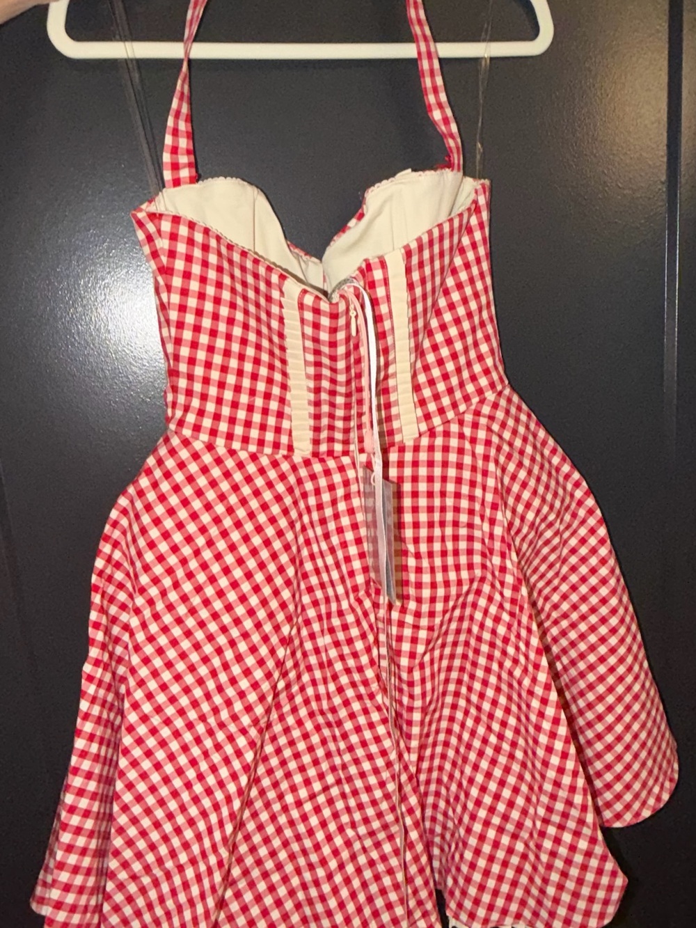 House of CB Heidi Red Gingham Cotton Halter Neck Mini Dress - Picture 4 of 4